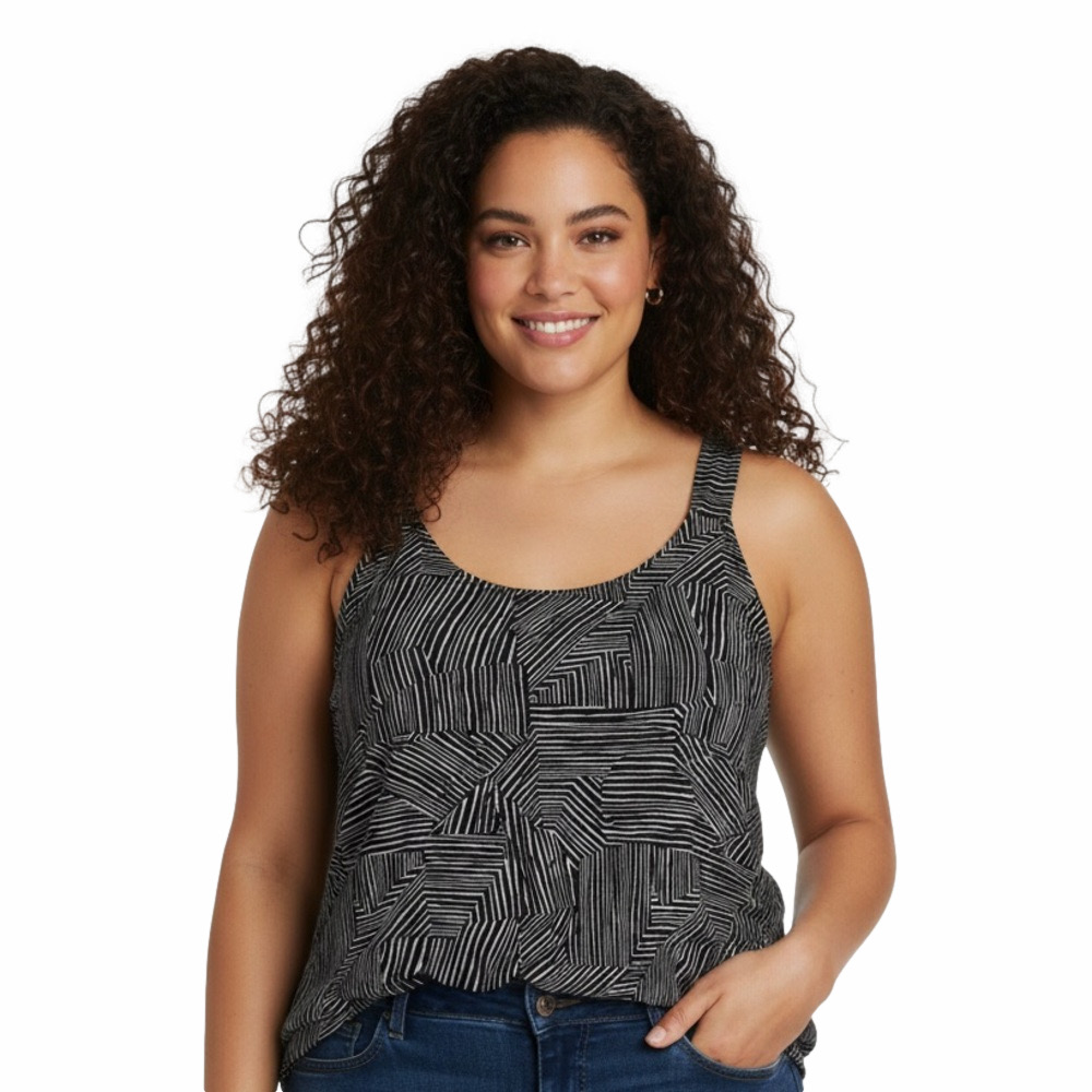 Penningtons White Black Striped Patterned Design Spring Summer Tank Top Shirt